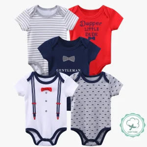 5pc Baby Boys Short Sleeve Rompers