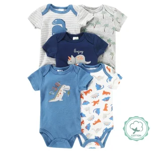 5pc Baby Boy Rompers with Dinosaur Patterns