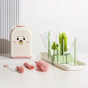 12pcs Cute Bear Portable Bottle Brush Set with Case