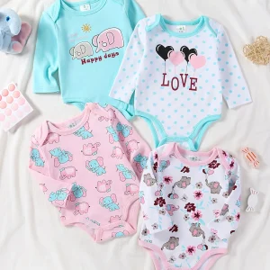 4pc Baby Girl Long Sleeve Romper