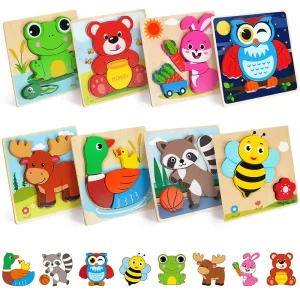 8 Pack Animal Wooden Puzzle Toys For Toddlers Boys Girls