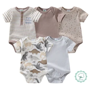 5pc Newborn Baby Boy Short Sleeve Rompers